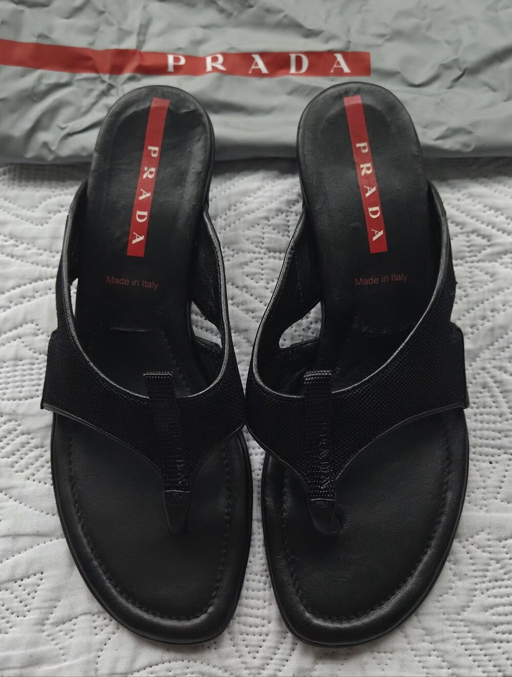 PRADA Y2K Black Leather Kitten Heel Sandals - Women's 38 1/2 - 8.5
